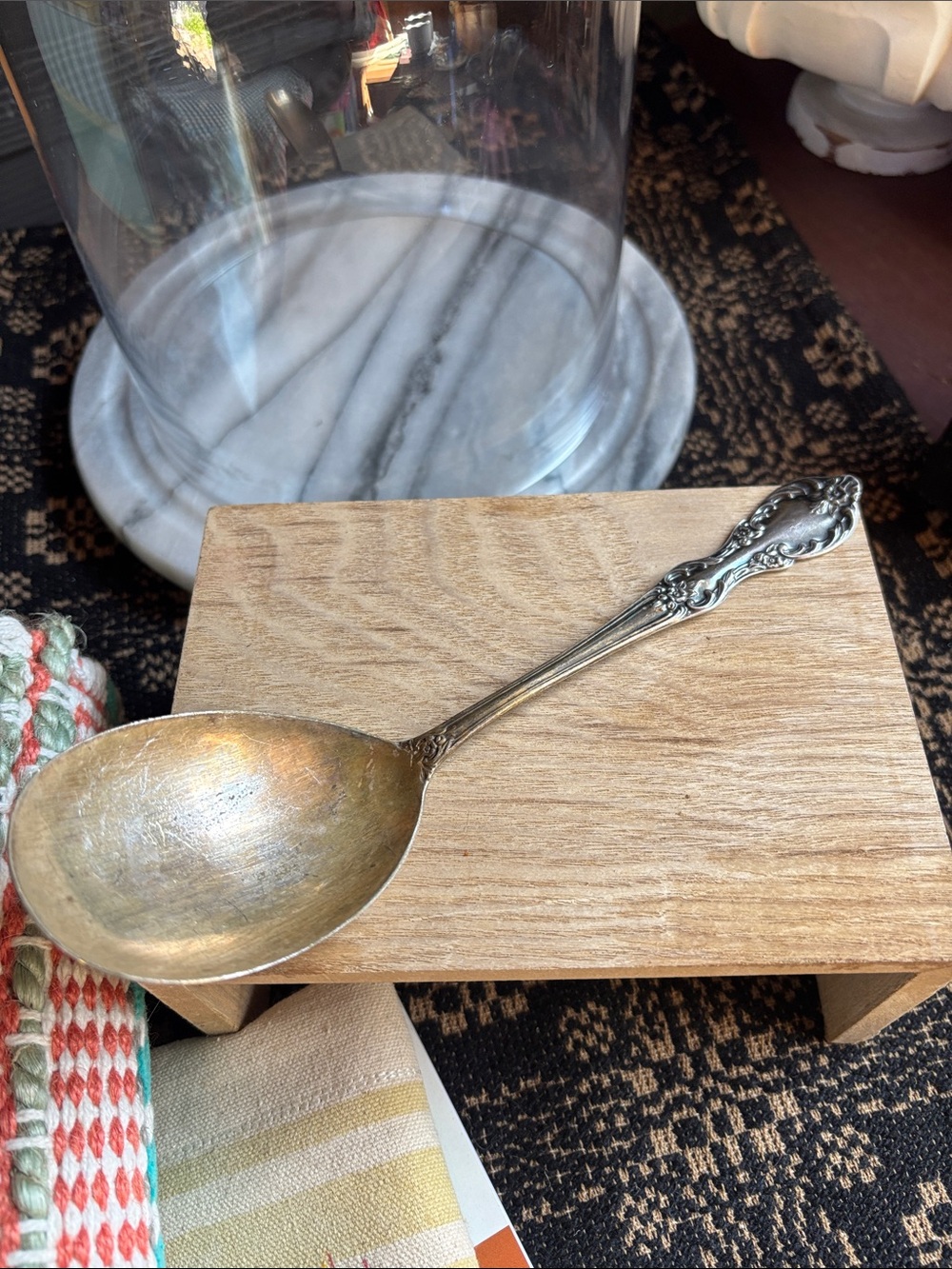 Vintage Silver-Tone Serving Spoon - Gold Bowl, Silver Handle
